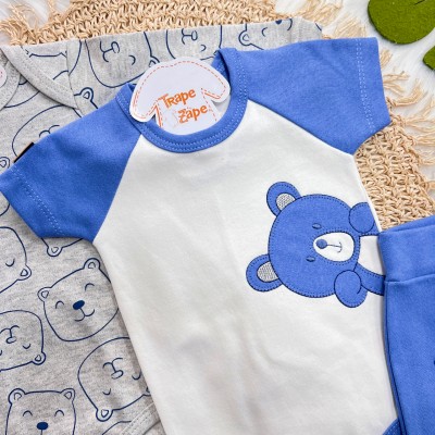 Conj. de Malha 3 peças - Bear - Mescla e Azul